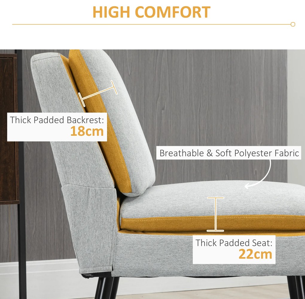 HOMCOM Fotoliu de design tapitat cu picioare de otel, fotoliu modern din material gri si galben, 58x75x85cm | AOSOM RO