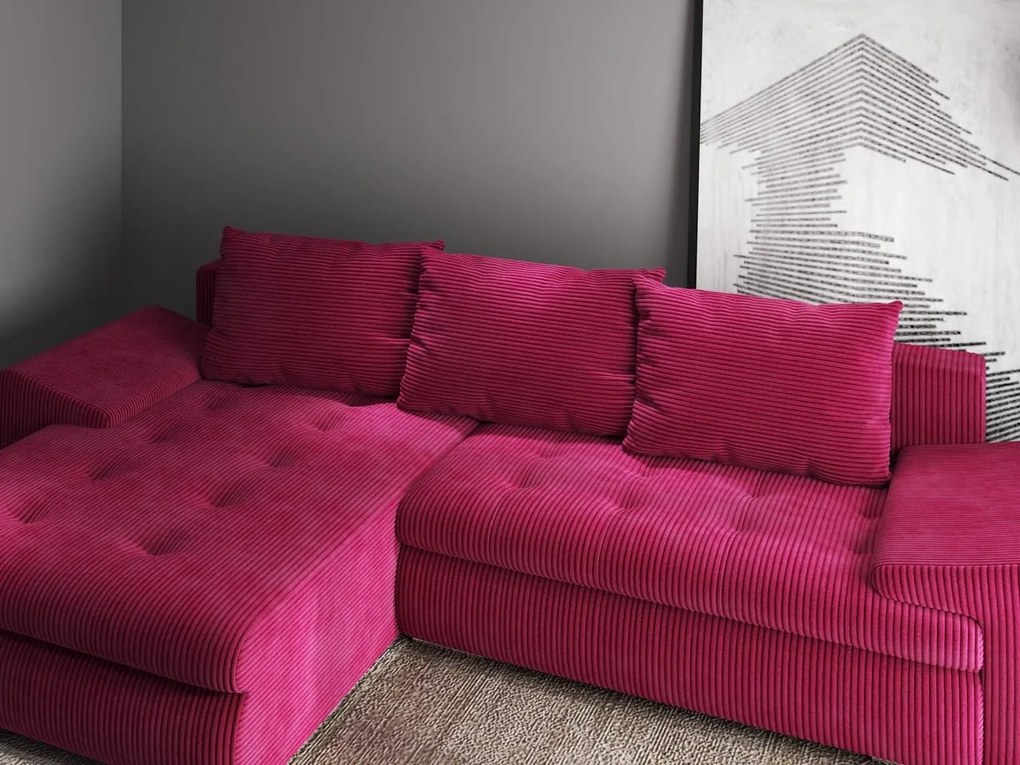 Colțar extensibil dumonde cu ladă de depozitare si sezut confortabil din spuma high-density, Leonardo Zoom Rosu 260x185 cm