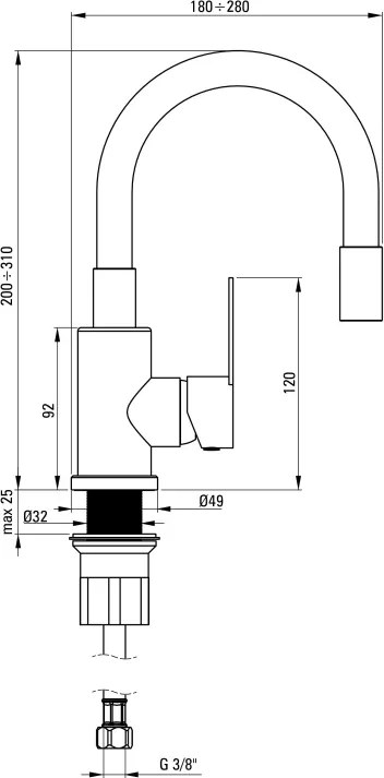 Lupo Baterie pentru chiuvetă, cu pipă elastică BLU_B240