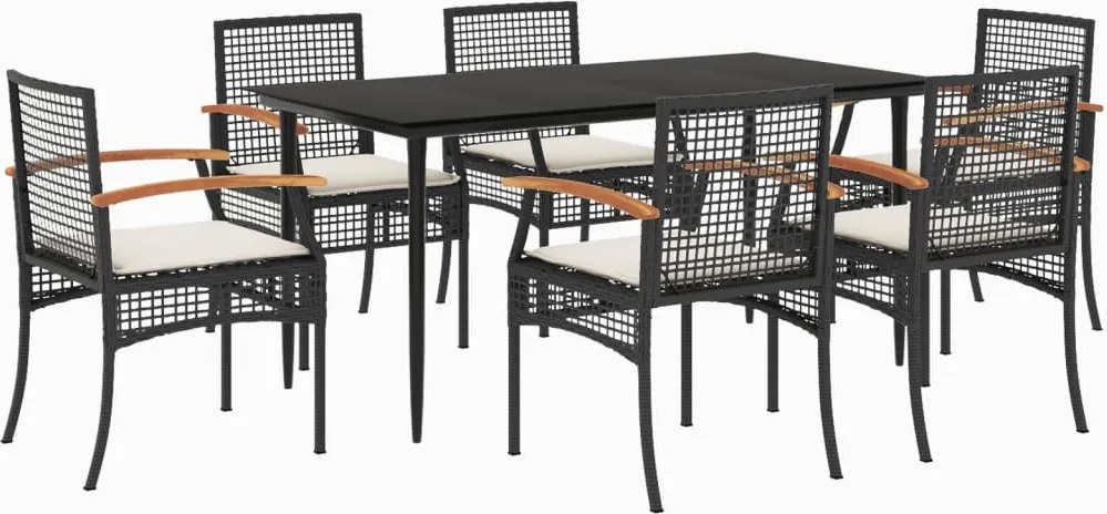 vidaXL Set mobilier de grădină cu perne, 7 piese, negru, poliratan