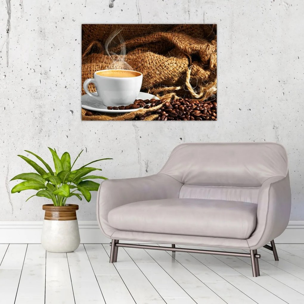 Tablou pe sticlă - O ceașcă de cafea (70x50 cm)