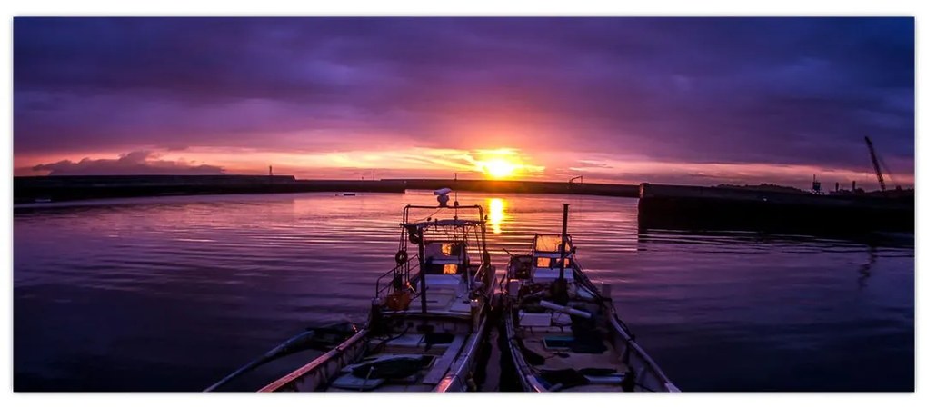 Tablou cu barci pescărești în port (120x50 cm)