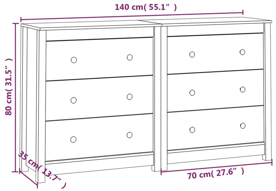 Servanta, alb, 140x35x80 cm, lemn masiv de pin