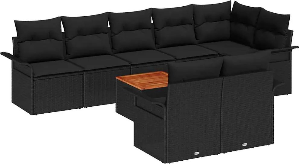 vidaXL Set de canapele pentru grădină 9 pcs Negru poliratan