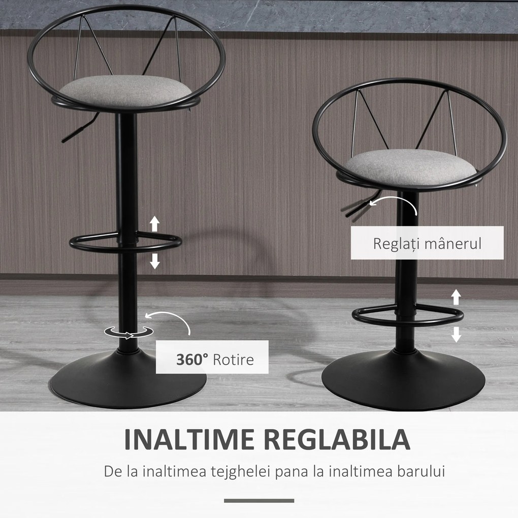 Homcom Set 2 Scaune de Bar – Pivotante, Maro, Reglabile 78–100 cm | Aosom Romania