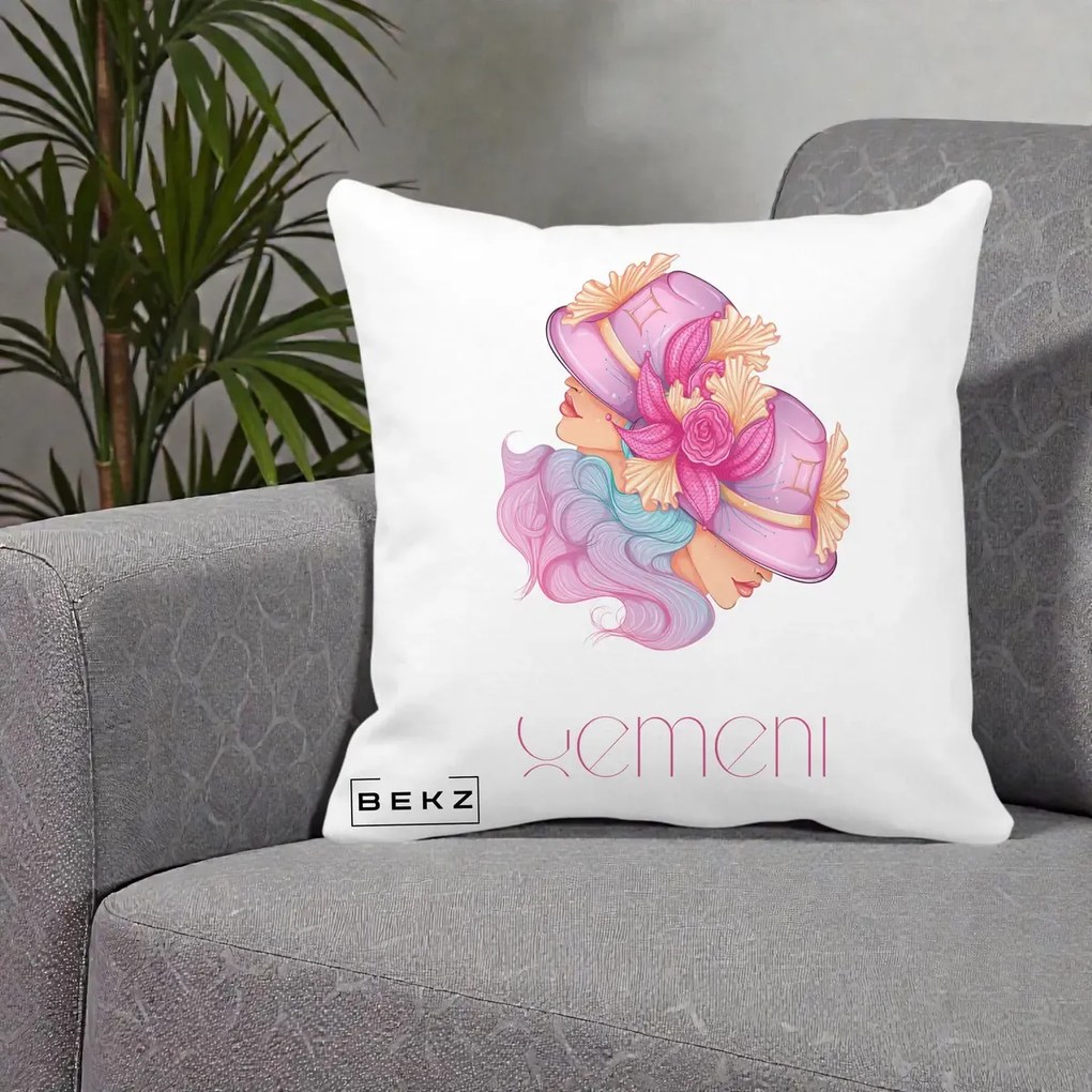 Perna Personalizata Zodie Gemeni, 40x40 cm, Alba Mata, Husa Detasabila, Perna Inclusa, BEKZ®