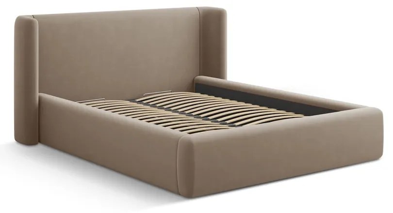 Pat matrimonial maro deschis tapițat cu spațiu de depozitare cu somieră 180x200 cm Jason – Windsor &amp; Co Sofas