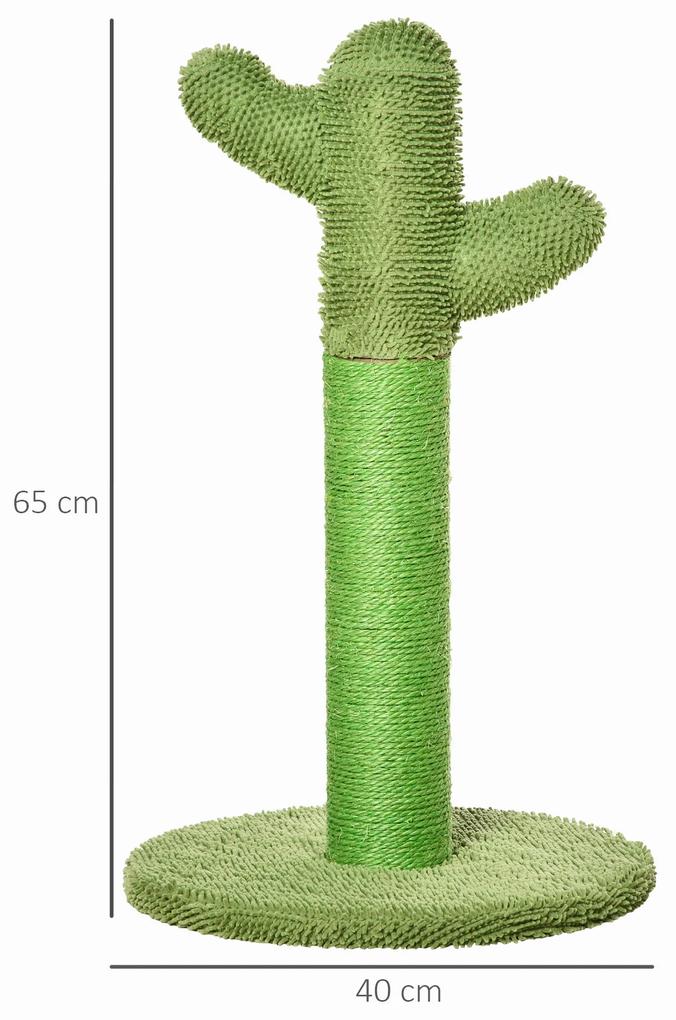Arbore de Zgariat PawHut pentru Pisici Adulte si Pisicute in Forma de Cactus cu Coarda de Sisal, 40x40x65cm, Verde | Aosom RO
