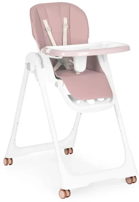 Scaun de hrănire înălțime reglabilă curele din piele ecologică tavă dublă roz