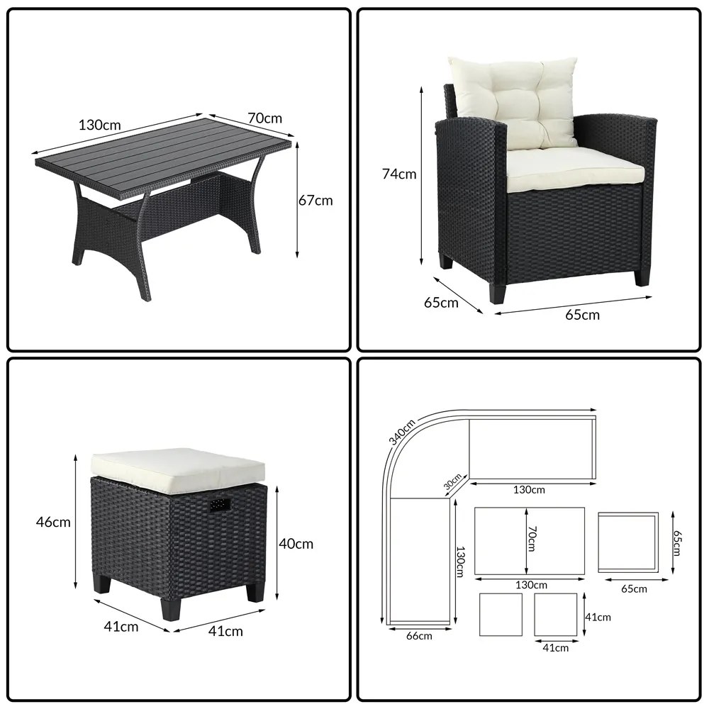 Deuba Set rattan Sedan + fotoliu + 2x taburet - negru