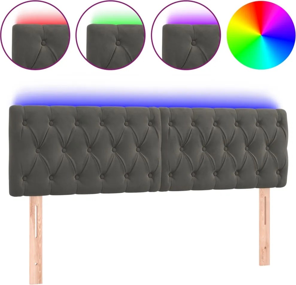 vidaXL Tăblie de pat cu LED, gri închis, 160x7x78/88 cm, catifea