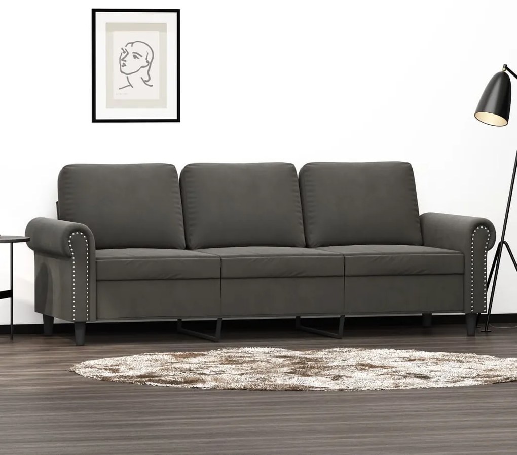 349168 vidaXL Canapea cu 3 locuri, gri închis, 180 cm, material catifea
