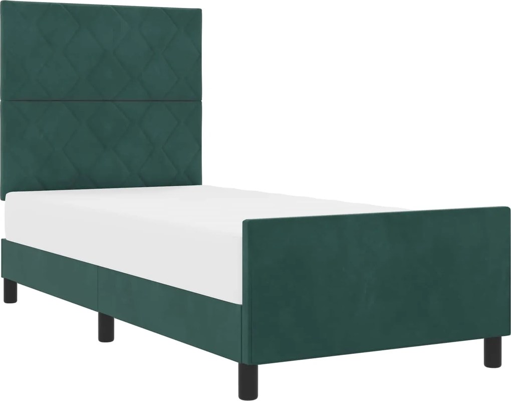 vidaXL Pat cu arcuri cu headboard Verde închis 90 x 190 cm Catifea