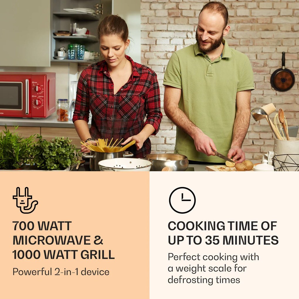 Klarstein Caroline, cuptor cu microunde 20l 700/1000 W Ø 25.5 cm QuickSelect retro roșu