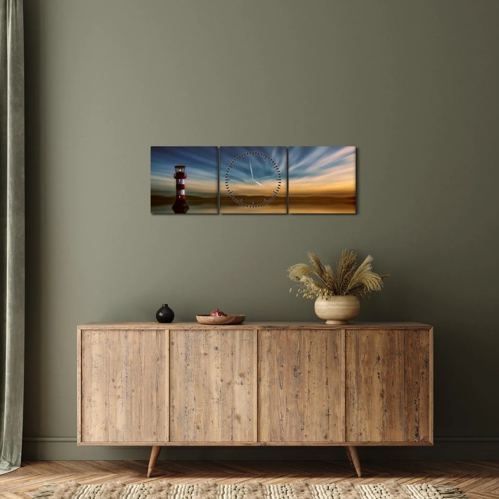 Tablou cu farul în mare (cu ceas) (90x30 cm)