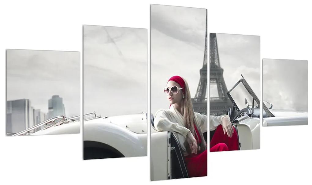 Tablou cu turnul Eiffel și mașina (125x70 cm), în 40 de alte dimensiuni noi