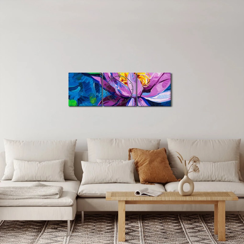 Tablou - Nufăr pe apă (cu ceas) (90x30 cm)