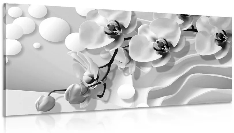 Tablou orhidee pe fundal abstract alb-negru