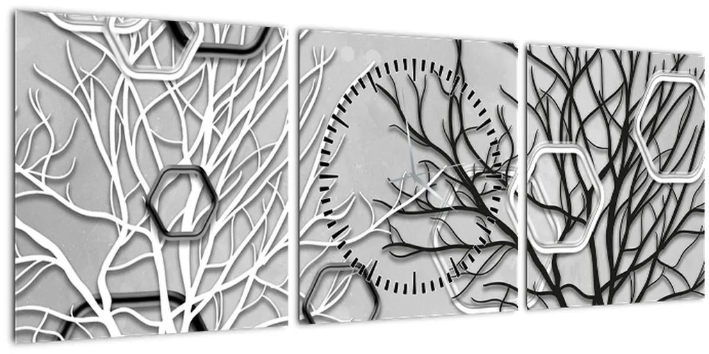 Tablou abstract cu pomi (cu ceas) (90x30 cm)