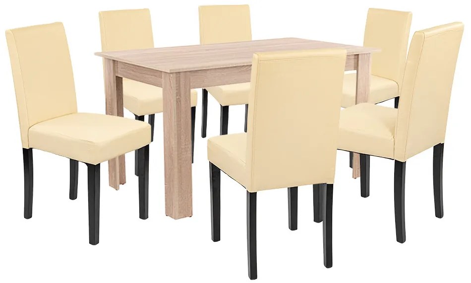 Set de masă Leon 6+1 stejar Sonoma-bej