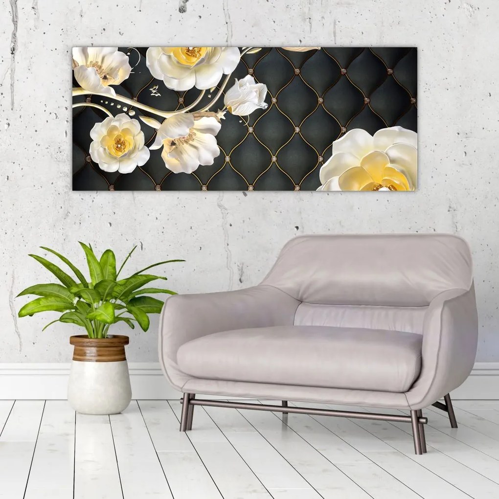 Tablou - Imagine cu flori de trandafir alb (120x50 cm)