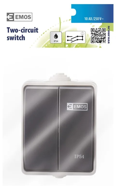 Intrerupator dublu, 10A, montaj aplicat, protectie IP44, pentru exterior, Emos