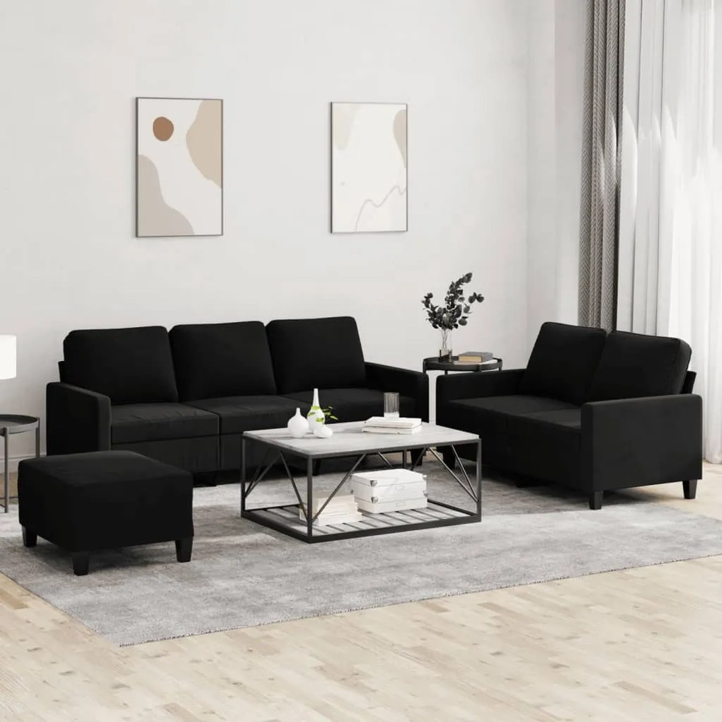 vidaXL Set de canapele cu perne, 3 piese, negru, catifea