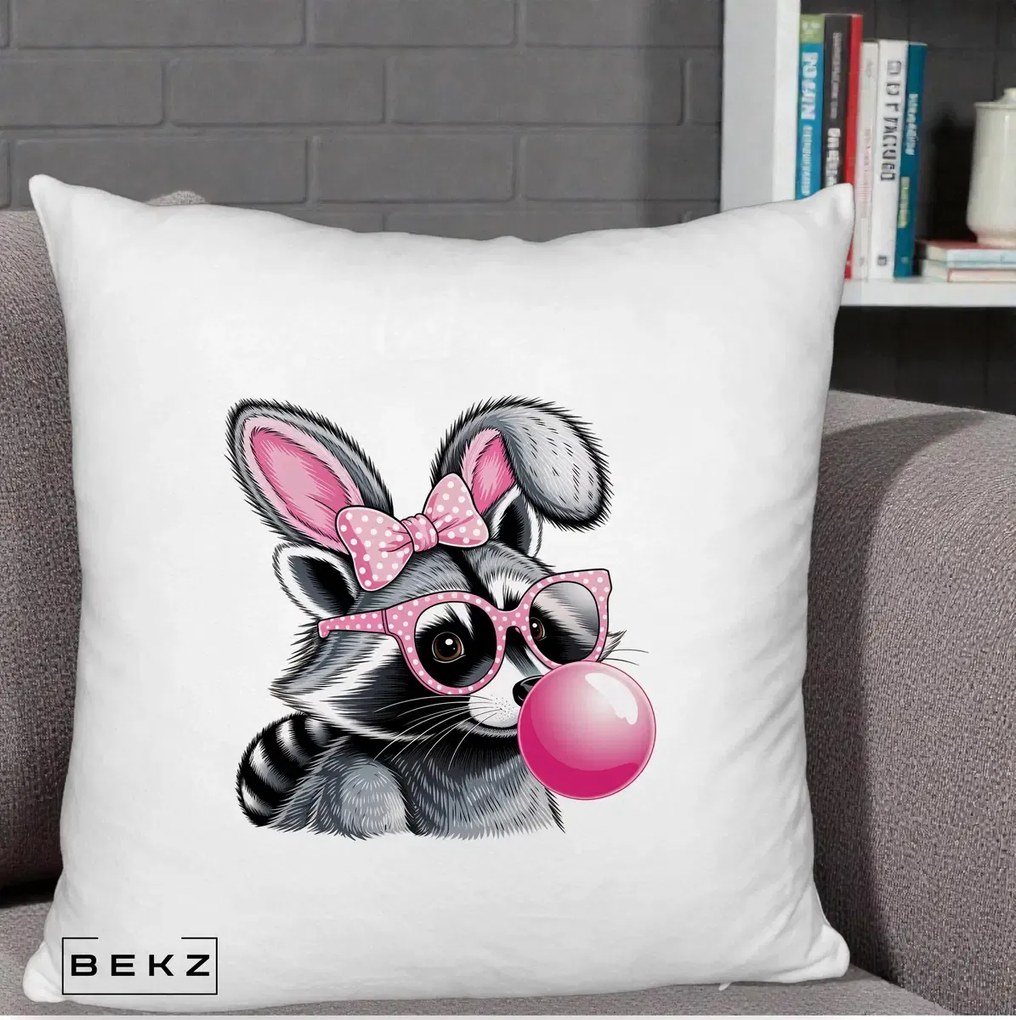 Perna Decorativa Raton cu Urechi de Iepure si Guma de Mestecat, 40x40 cm, Alb Pufos, Husa Detasabila, Perna Inclusa, BEKZ®