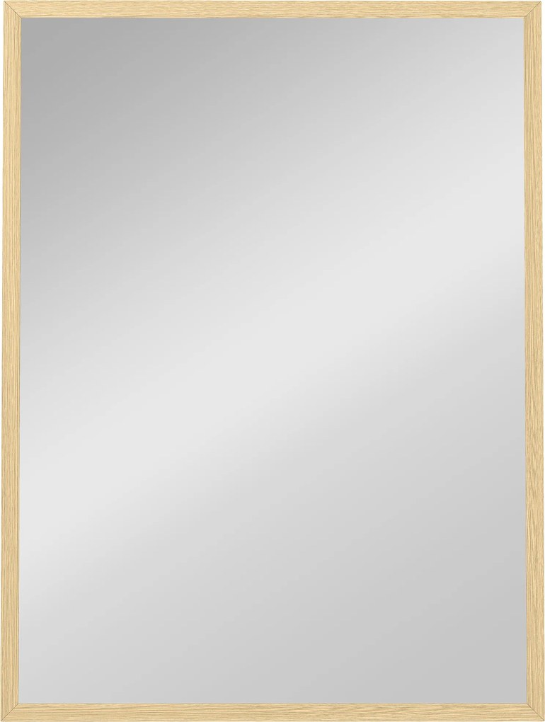 HOMCOM Oglindă de perete dreptunghiulară cu cârlige, din sticlă și MDF, 60x80 cm, finisaj lemn | Aosom Romania