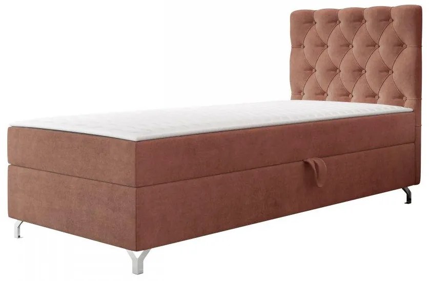 Pat de o persoană 80 cm Jenaks 1 (teracotă) (cu somieră și saltea) (cu sp. depozitare) (S). 1103580