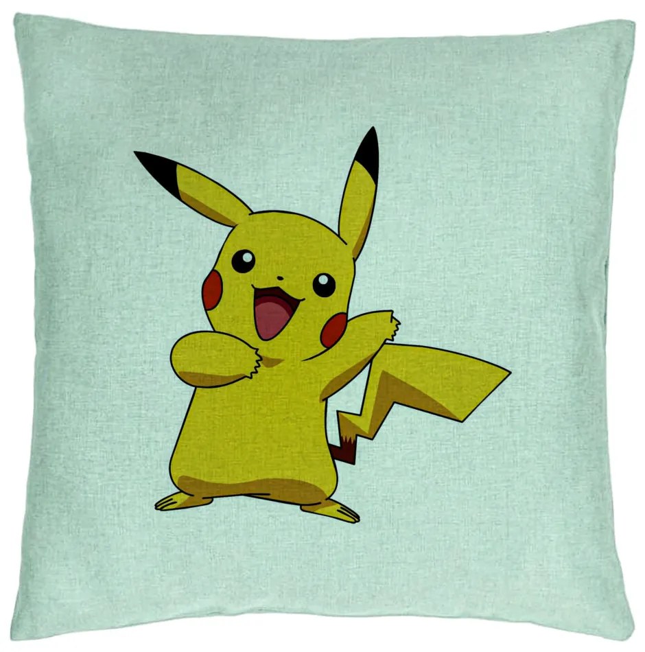 Perna Decorativa, Model copii Pikachu, 40x40 cm, Verde Menta, Husa Detasabila, Burduf