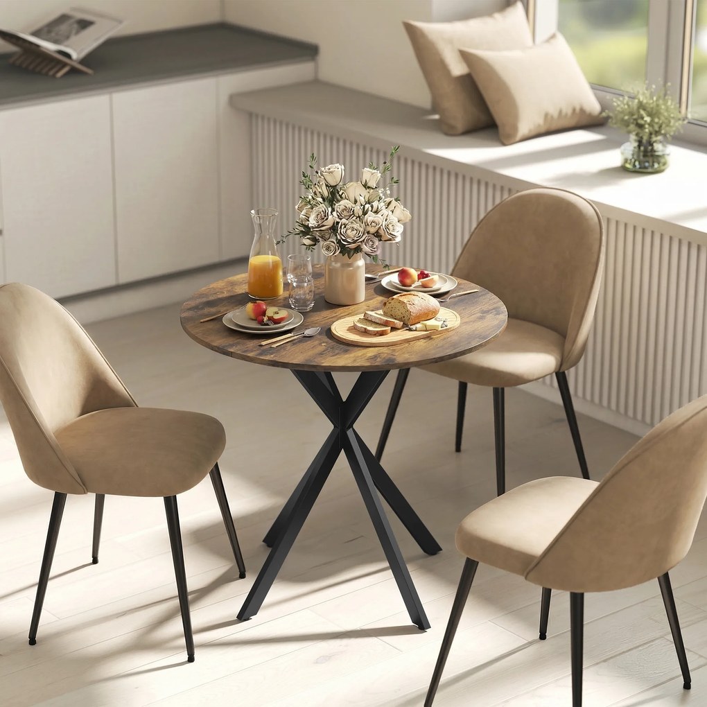 HOMCOM Masă rotundă de dining în stil industrial, cu picioare în cruce din oțel, Ø80x75 cm, maro rustic | Aosom Romania