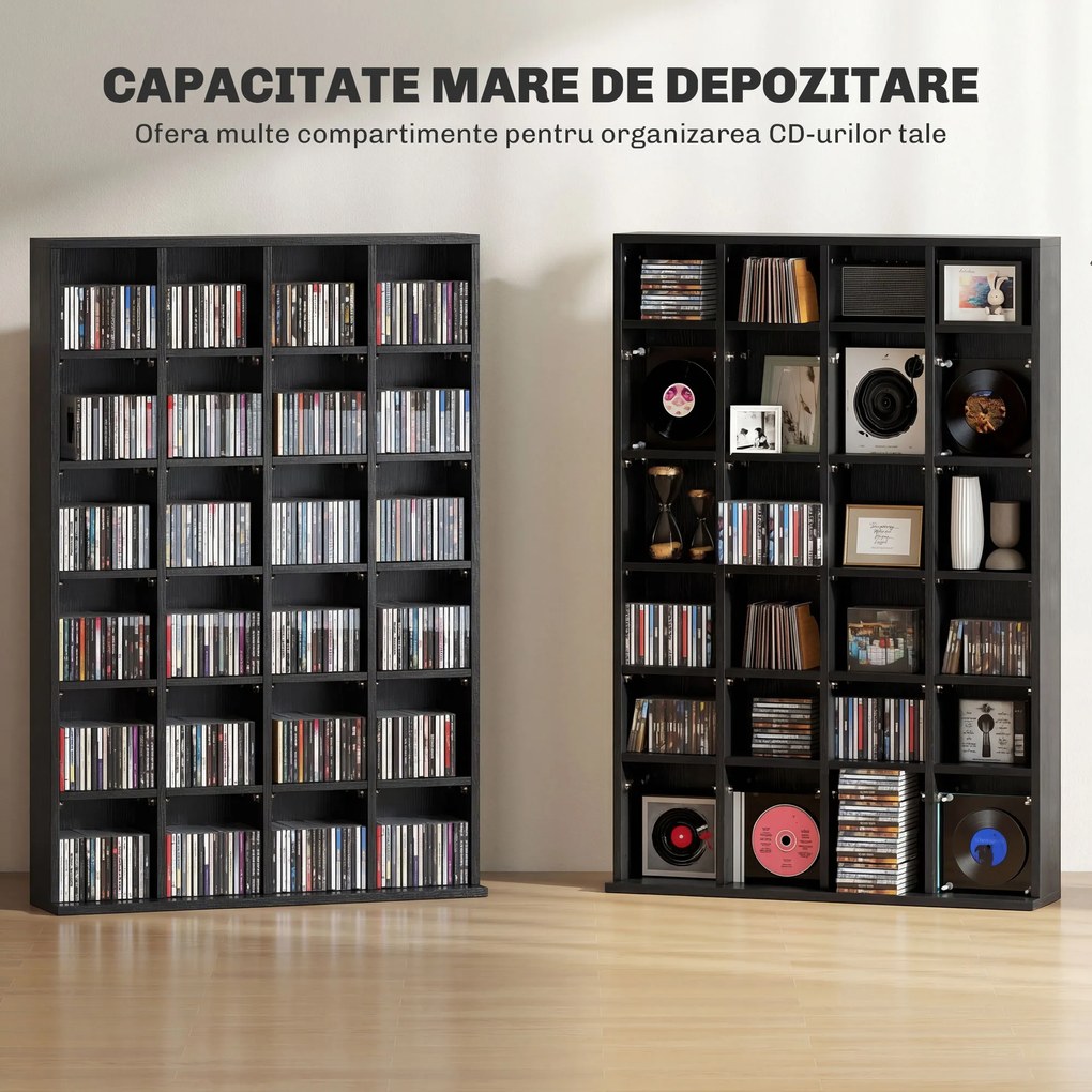 HOMCOM Dulap pentru CD-uri pentru 456 CD-uri sau 336 DVD-uri, 24 Compartimente, 89x20x130.5 cm Negru | Aosom Romania