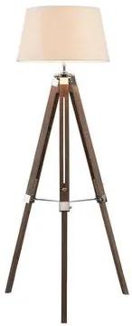 Lampadar trepied, lemn deschis cu abajur bej, 65 x 154 x 55 cm