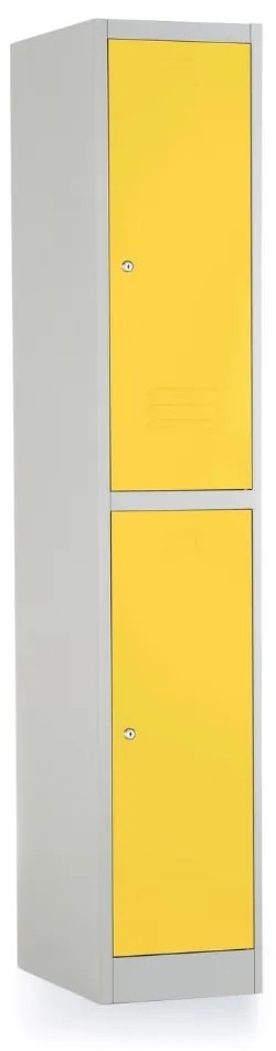 Dulap metalic - 2 cutii, 38 x 45 x 185 cm, incuietoare cu cilindru, galben - ral 1023