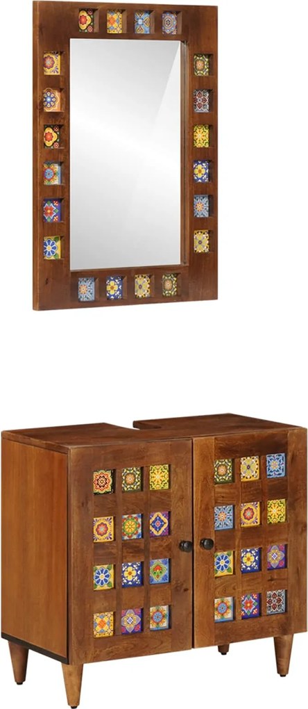 vidaXL Set de mobilier pentru baie 2 pcs castan Lemn de mango solid