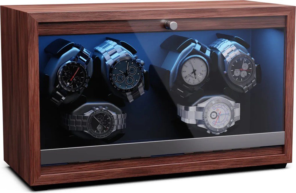 Klarstein Brienz 6, cutie de întors ceasuri, 6 ceasuri, 4 moduri, aspect de lemn, lumină interioară albastră