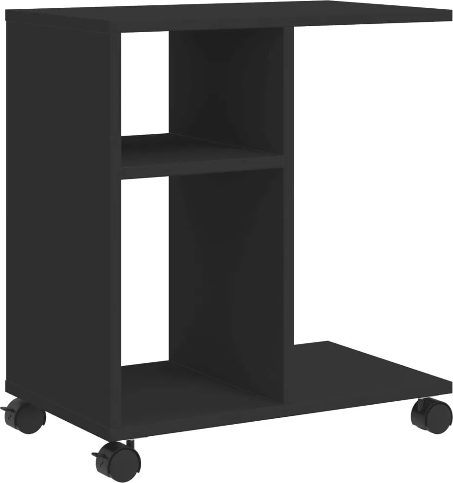 vidaXL Masă laterală cu roți, negru, 50x30x55 cm, lemn prelucrat