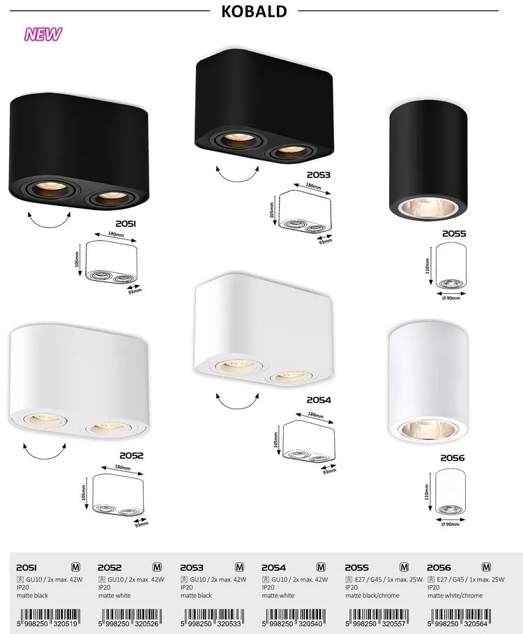 Plafoniera cu spoturi aplicate design minimalist Kobald alb mat