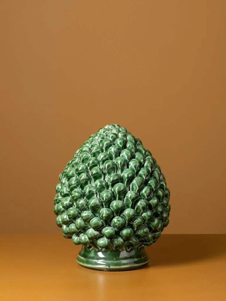 Sculptură decorativă din ceramică, formă de anghinare, verde antichizat, 24 × 19.5 cm, „Artichoke"