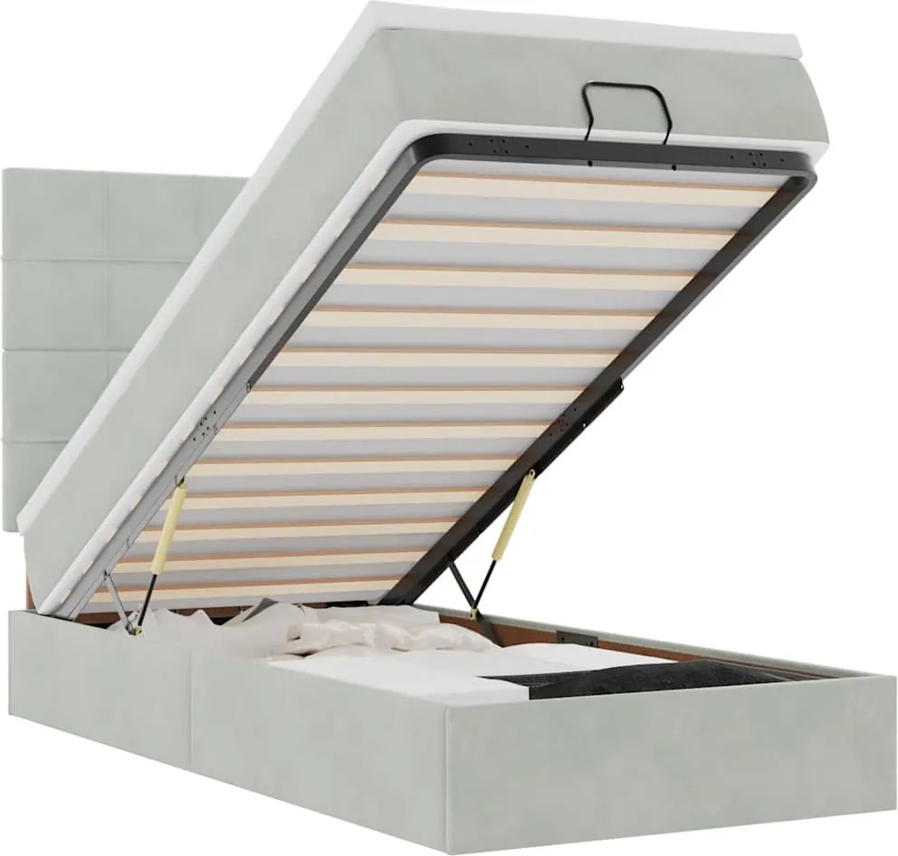 vidaXL Cadru de pat otoman cu saltea Gri deschis 80x200cm catifea