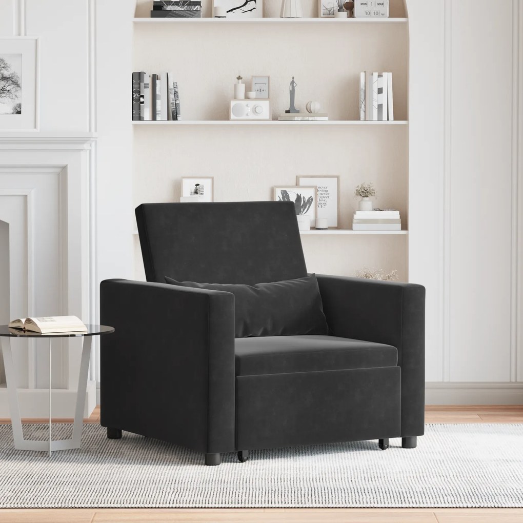 vidaXL Sofa Pat Unilaterala cu roți Negru 90 x 165 x 87 cm Catifea