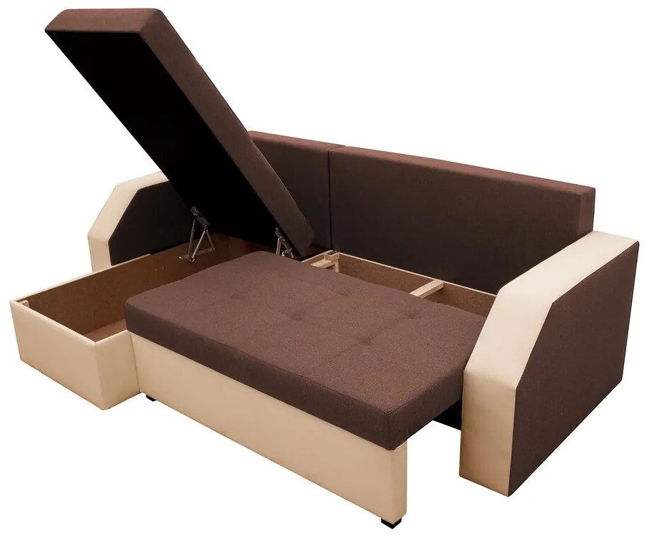 Coltar extensibil Madrid, 226x145x79 cm, 2 lazi depozitare, Reversibil, Maro/Bej