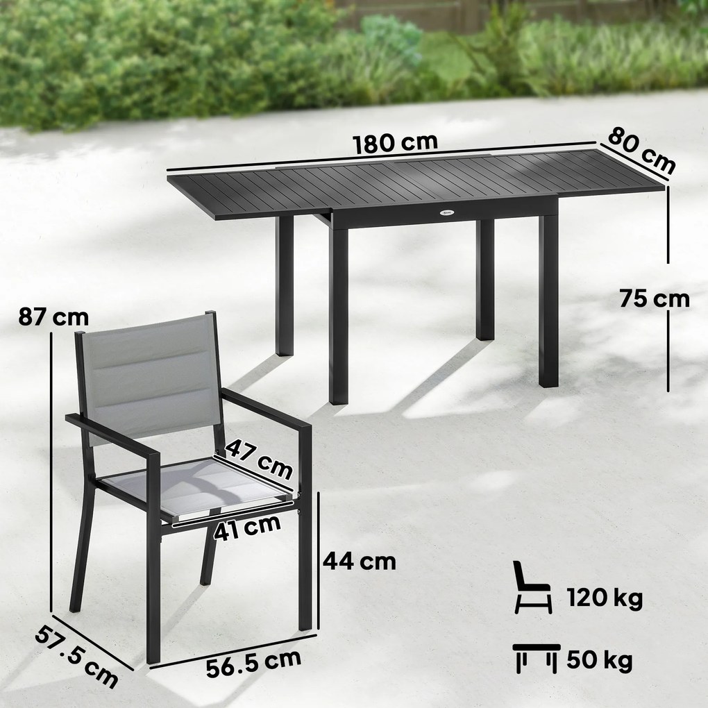 Outsunny masă pentru grădină cu scaune, set masă și scaune pentru grădină, masă și scaune pentru exterior, set de dining pentru grădină, masă extensibilă pentru exterior, set masă și scaune din aluminiu | Aosom Romania