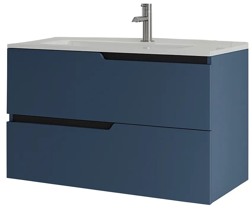 Mobilier pentru lavoar incastrat 80 cm, albastru mat, Fluminia Bari Albastru