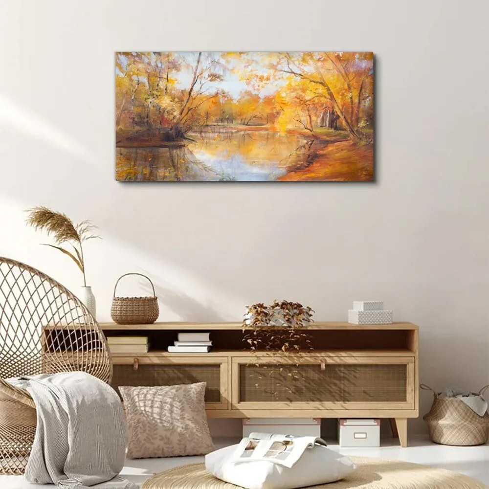 Tablou canvas pădure râu natura toamna
