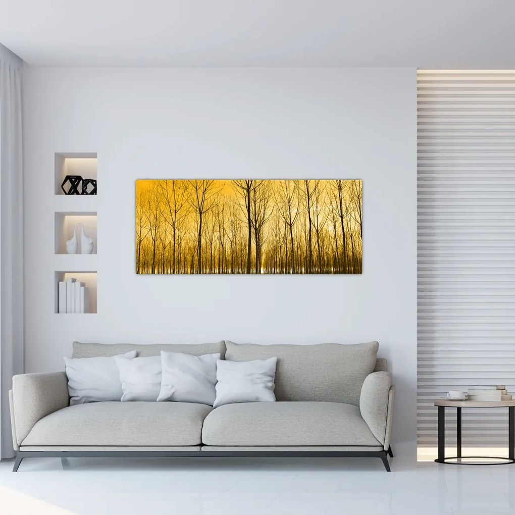 Tablou cu pădure în apus de soare (120x50 cm)