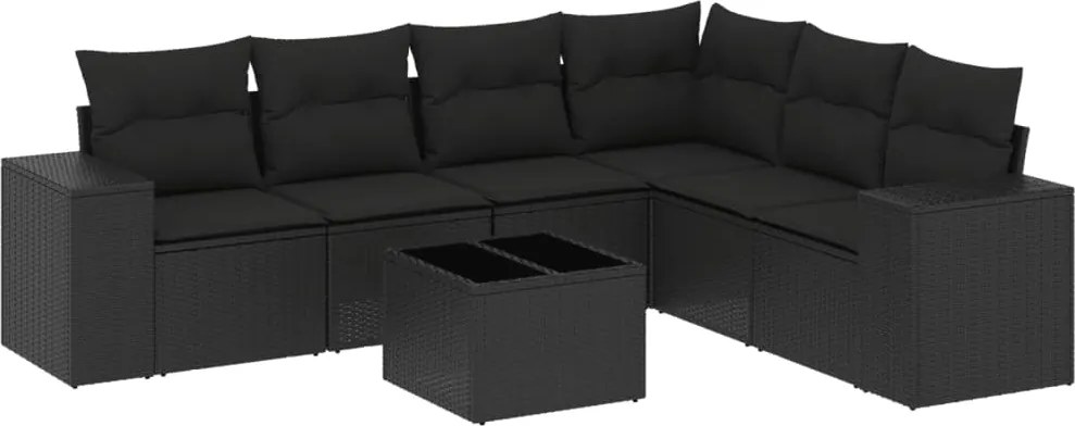 vidaXL Set canapele de grădină cu perne, 7 piese, negru, poliratan