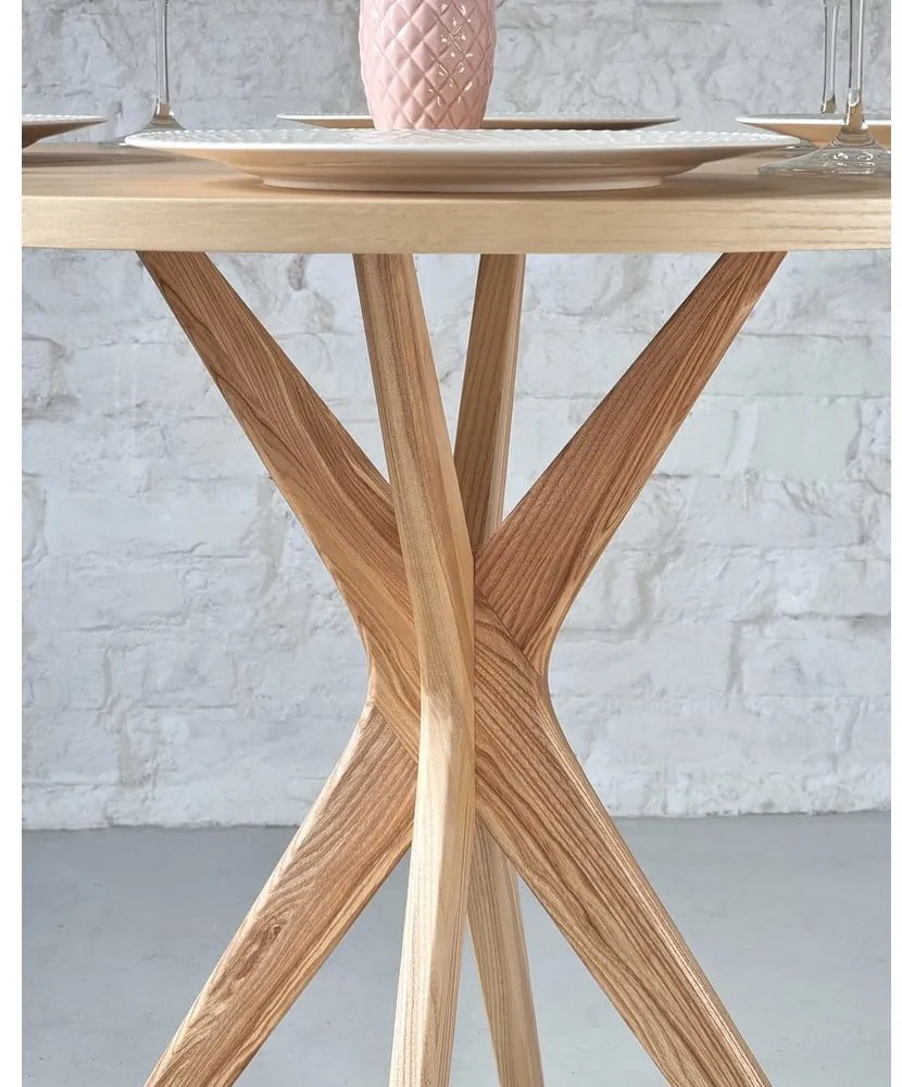 Masă de dining rotundă cu blat cu aspect de lemn de frasin ø 90 cm Jubi – Ragaba