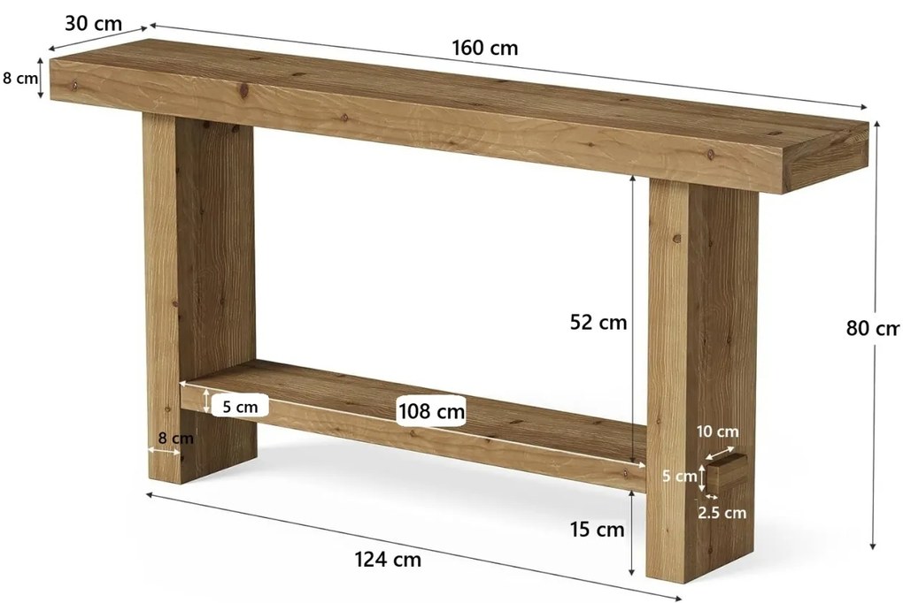 MAM20 - Masa Consola din Lemn, 160 cm, masuta hol, living, dining, dormitor - Maro
